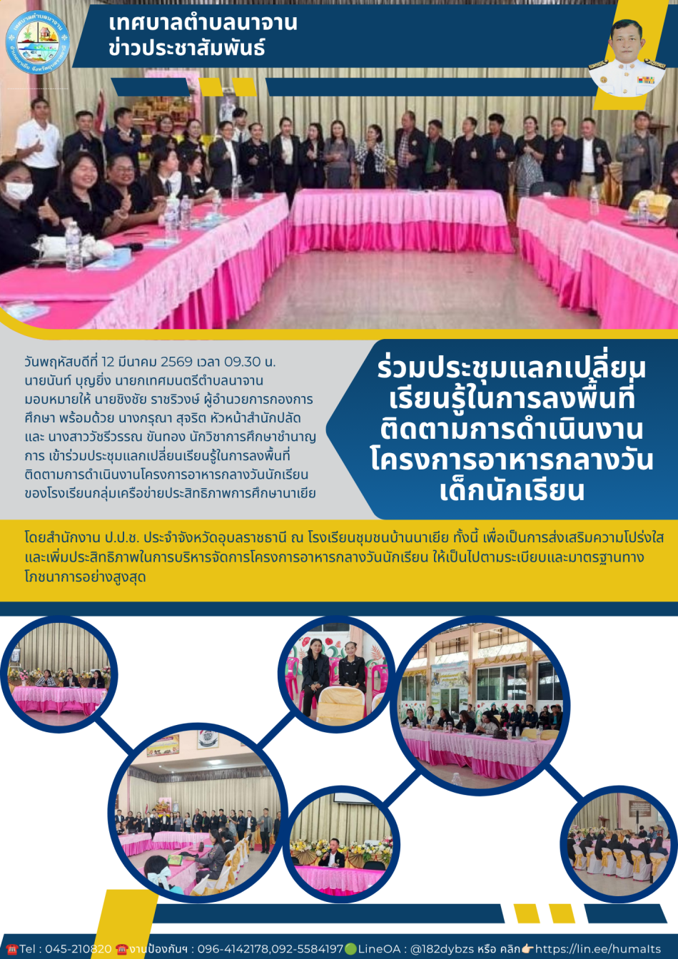 ร่วมประชุมแลกเปลี่ยนเรียนรู้ในการลงพื้นที่ติดตามการดำเนินงานโครงการอาหารกลางวันนักเรียน