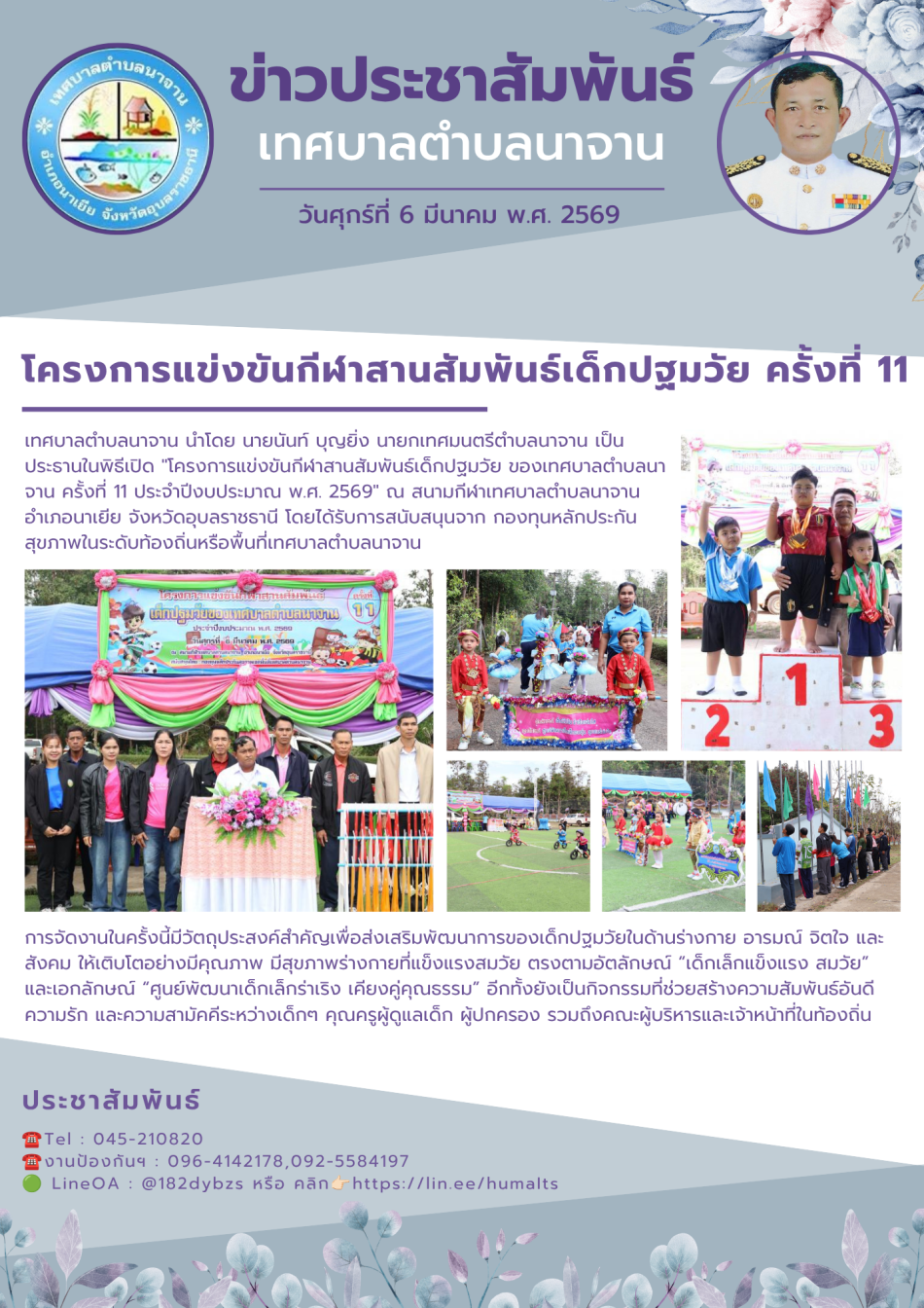 จัดโครงแข่งขันกีฬาสานสัมพันธิ์ เด็กปฐมวัย ประจำปีงบประมาณ พ.ศ.2569